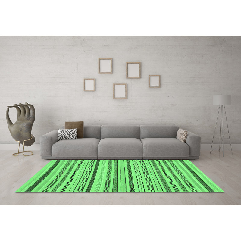 Tapis lavables à la machine à motif abstrait vert émeraude 2276, Carré 3 pi