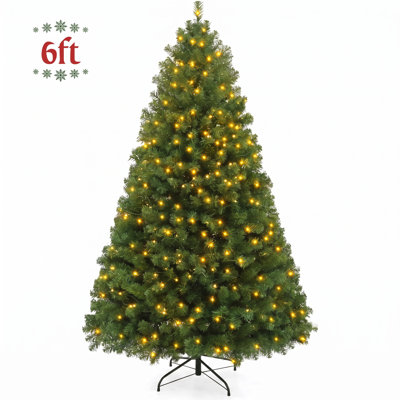 Sapin de Noël artificiel vert de 1,80 m, préilluminé, avec 800 branches articulées en PE PVC et lumières blanc chaud, et support en métal.