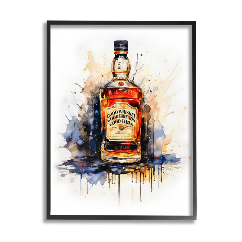 Bouteille de whisky Good Times par Amanda Greenwood, H 30 po x l 24 po x P 1,5 po, Giclée encadrée noir minuit