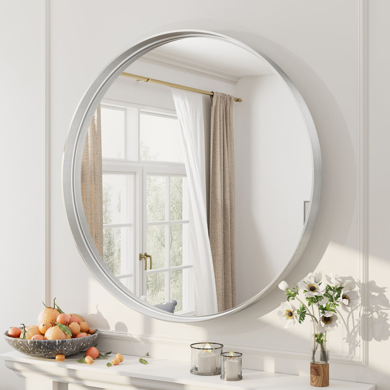 Miroir mural Aevar, 32 po x 32 po, Argent brossé