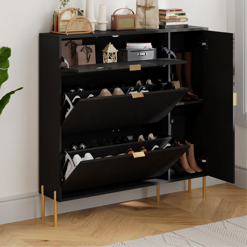 Armoire de rangement en MDF pour chaussures avec tiroirs et tablettes rabattables, Noir