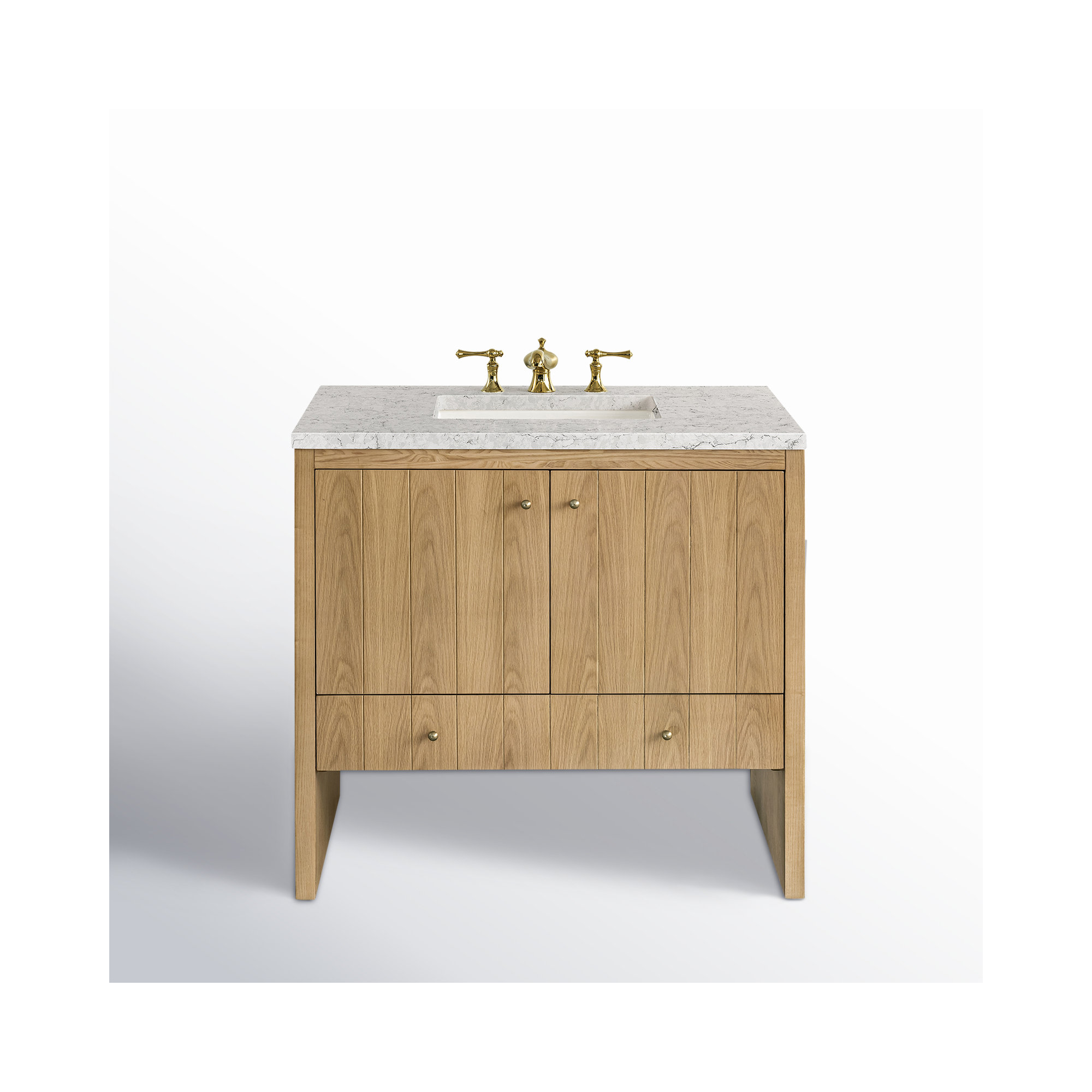 Hudson 36'' Single Bathroom Vanity, Eternal Jasmine Pearl, Light Natural Oak, 8" Widespread