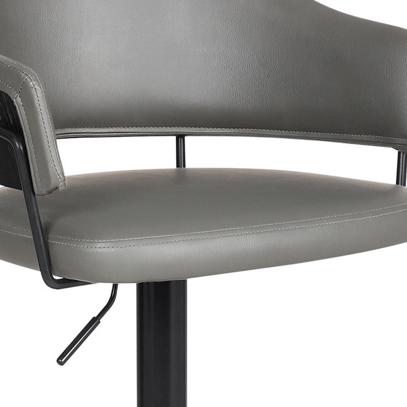 Tabouret de bar réglable en similicuir gris, bois et métal