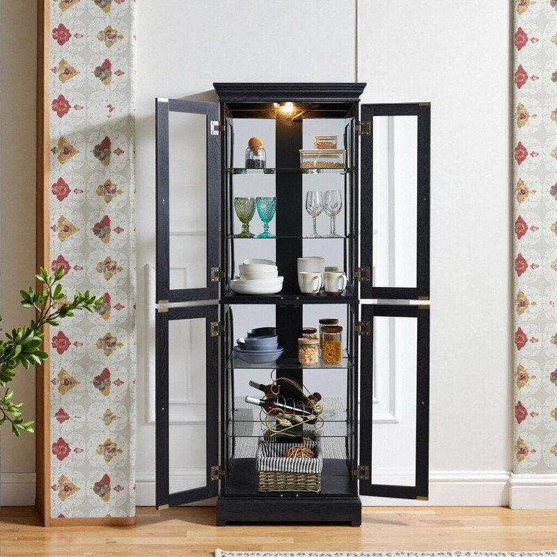 Vitrine vitrée à cadre en bois massif avec tablettes réglables