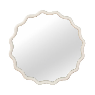 White 30 Inch Wavy Round Solid Wood Frame Decorative Mirror