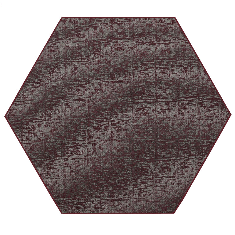 Tapis décoratif Elemental - imprimé géométrique vieilli bourgogne, Hexagone 9 pi