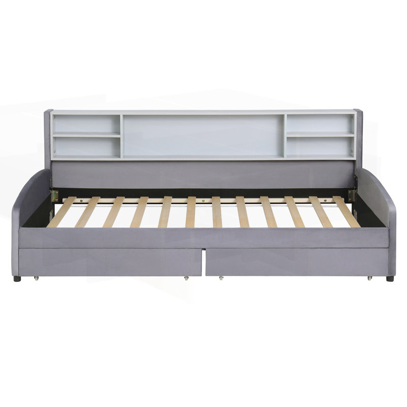 Lit plateforme simple tapissier avec rangement et tiroirs