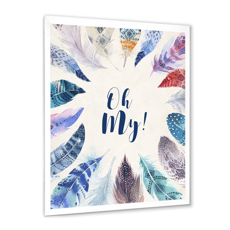 «Vibrant Blue Feathers Oh My», impression sur toile encadrée, H 32 po x l 16 po x P 1 po, Cadre blanc