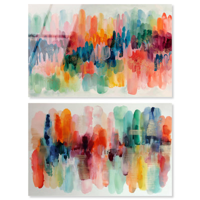Teal & Coral Coastal Energy Acrylic Bathroom Wall Art Set of 2 by Art Remedy, Ready to Hang, 54 x 36