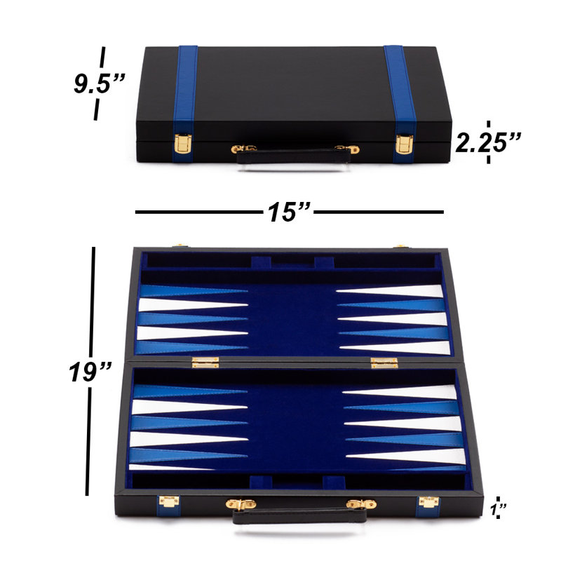 Jeu de backgammon en cuir, M, Bleu et noir