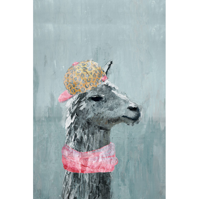 Hip-hop Llama - Wrapped Canvas Painting, 38cm H x 25cm W x 3.81cm D, Light Blue/Pink/Yellow