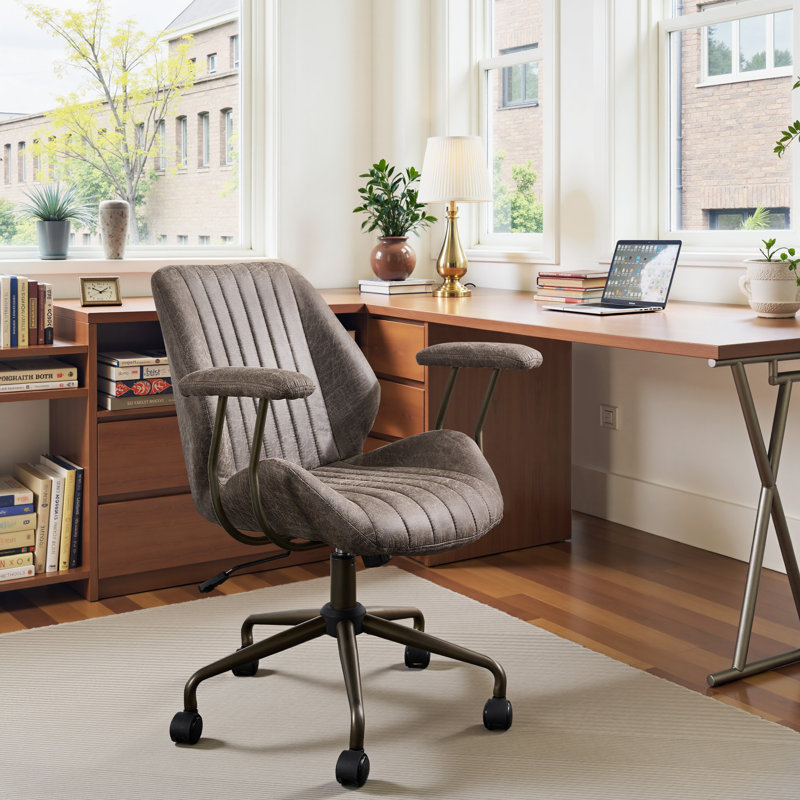 Chaise de bureau pivotante ergonomique Albaugh avec vérin à gaz réglable, Gris