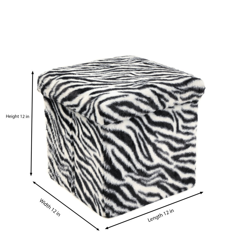 Go-Poufs Knock-Down Small Cube Faux Fur Storage Ottoman |12"x12"x12", Zebra