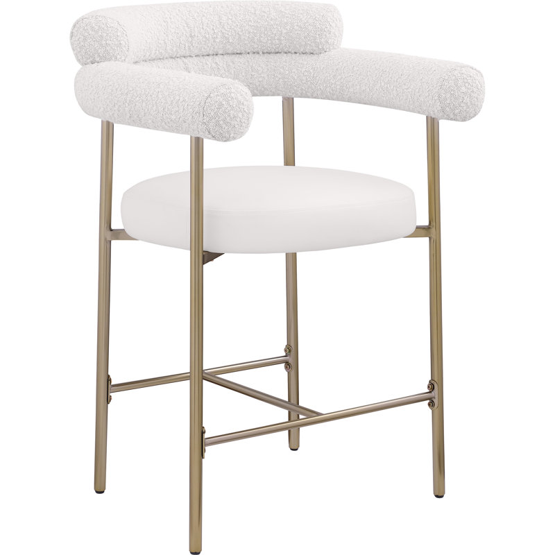 Tabouret de comptoir 26 po Blake, Cuir végétalien / tissu bouclé, Crème, crème, Or brossé