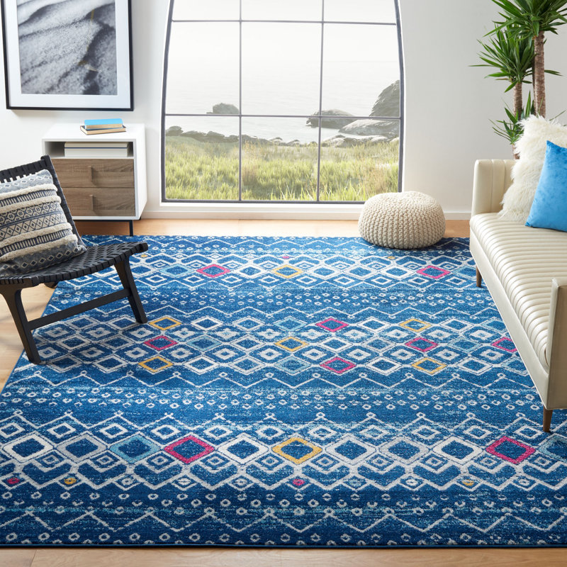Tapis performance à motif sud-ouest Aird, Rectangle de 10 pi x 14 pi, Navy/Turquoise