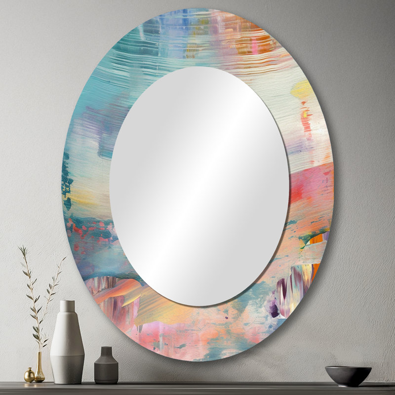Spring Miracles In Tender Retro Pastel I - Pink Oval Wall Mirror Decor, 43" x 33"