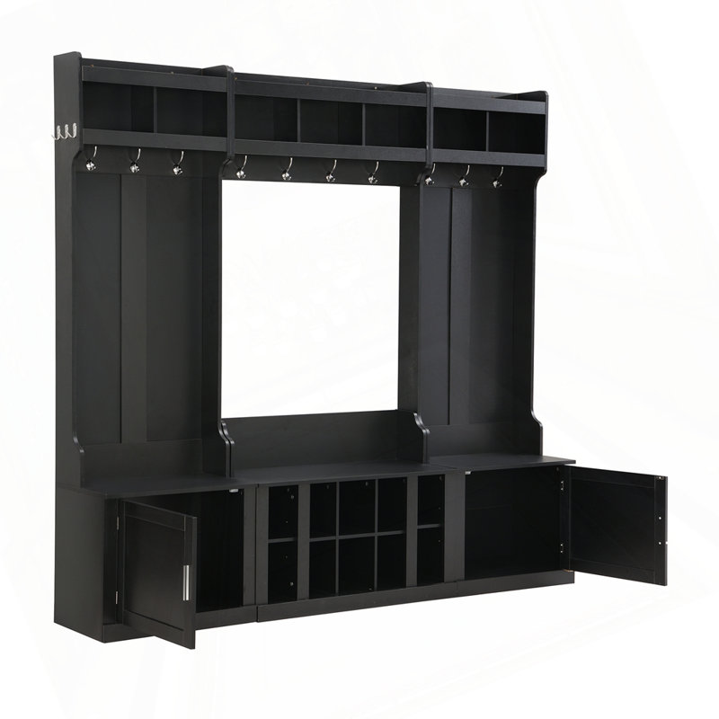 Hall Tree with Storage and Bench, Black
