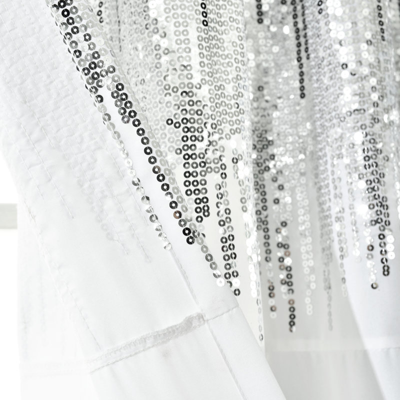 Shimmer Sequins Semi Sheer Curtain Pair, White