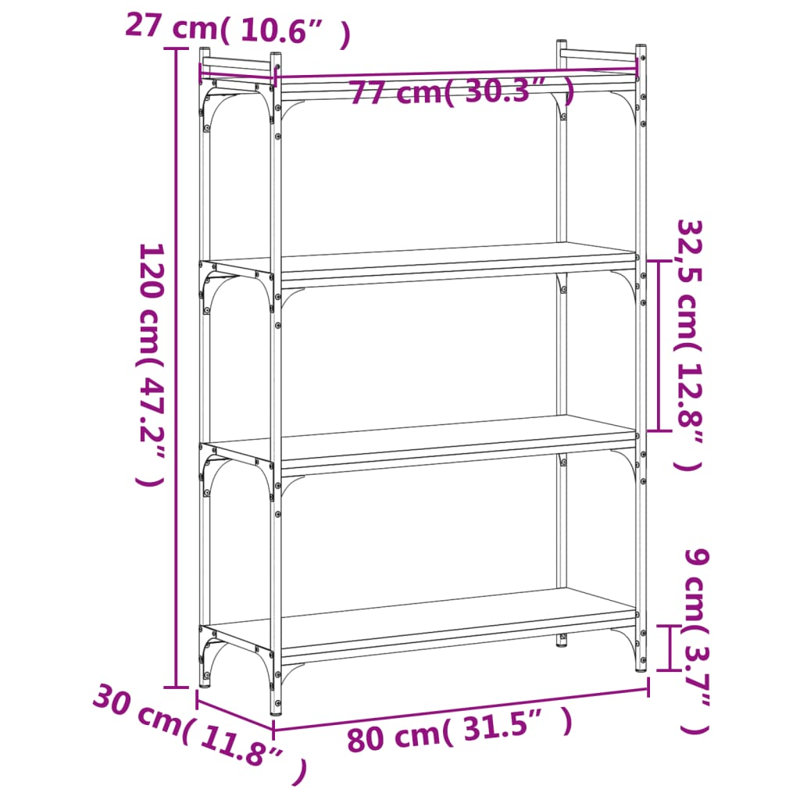 Abdulbasit 120 cm H x 30 cm W Standard Bookcase, 120cm H x 30cm W x 80cm D, Smoked Oak