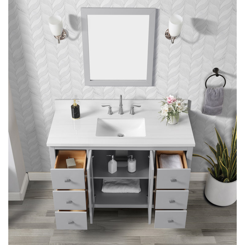 Hollister 48" Single Vanity With Sintered Stone Carrara Top, Pre Assembled