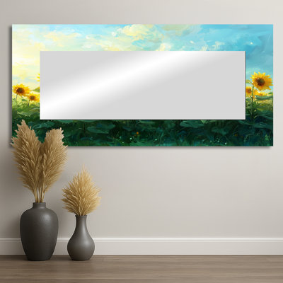 Champ de tournesols champêtre Horizon I - décoration murale miroir floral - imprimé sur métal