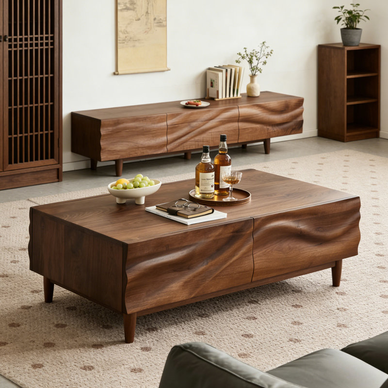 Table basse en bois de style nordique, 14.9" H x 70.8" W x 22" D