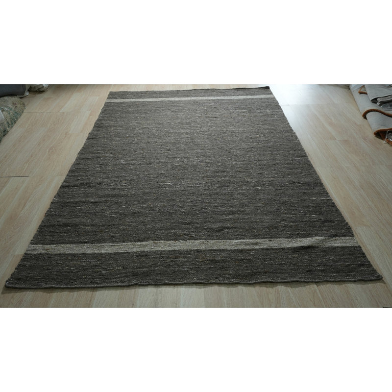 Liyat Gray Flatweave Wool Contemporary Transitional Hand-Woven Area Rug, Rectangle 9' x 12'