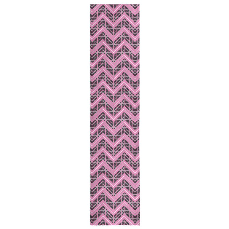 Stephenie Classic Hand Drawn Chevron Table Runner, 16" x 90", Lavender Pink/Black