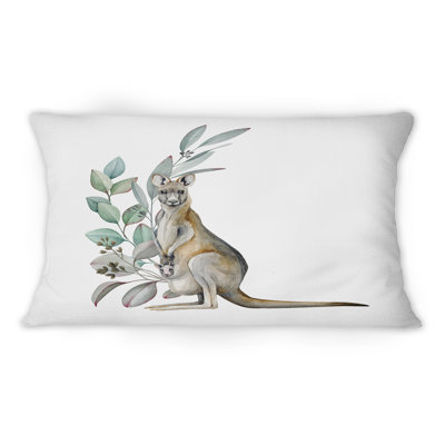 Kangourou avec des feuilles d'eucalyptus - Coussin décoratif traditionnel imprimé 1