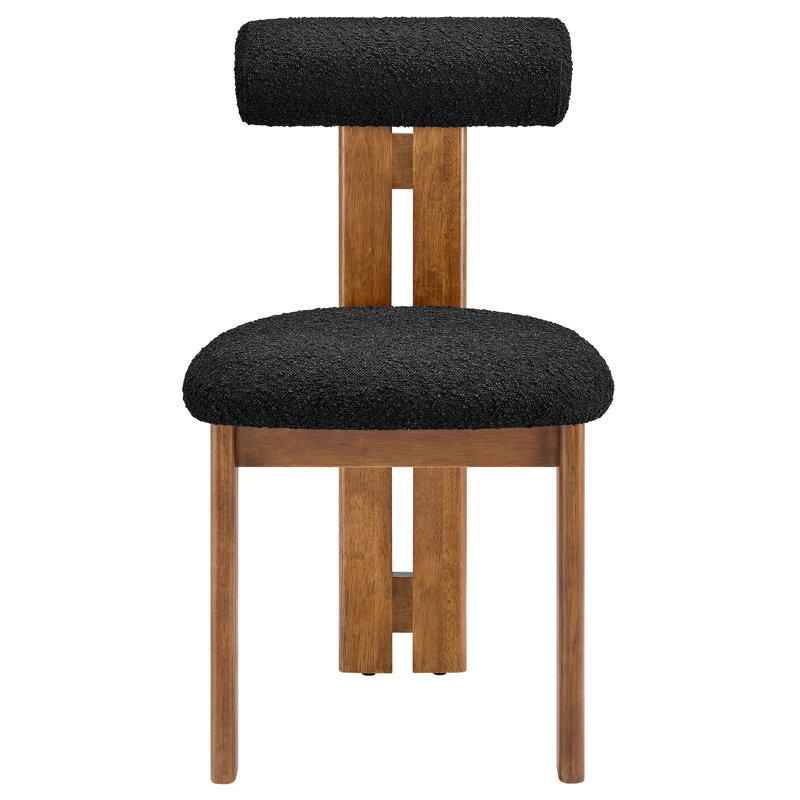 Torian Boucle Fabric Dining Chair Set Of 2, Walnut, Black