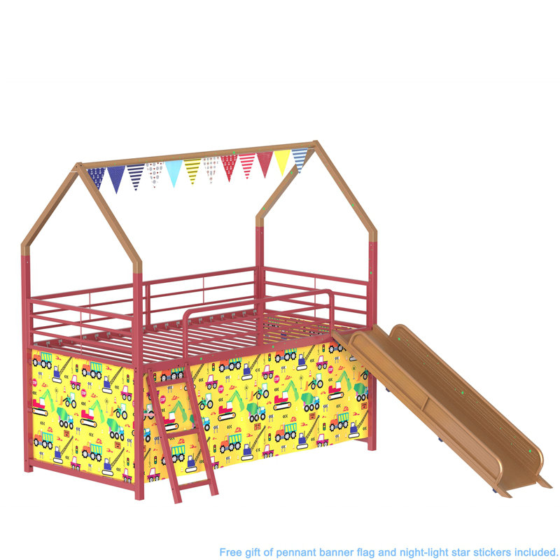 Ensemble lit mezzanine simple avec glissade et rideau Jack Junior