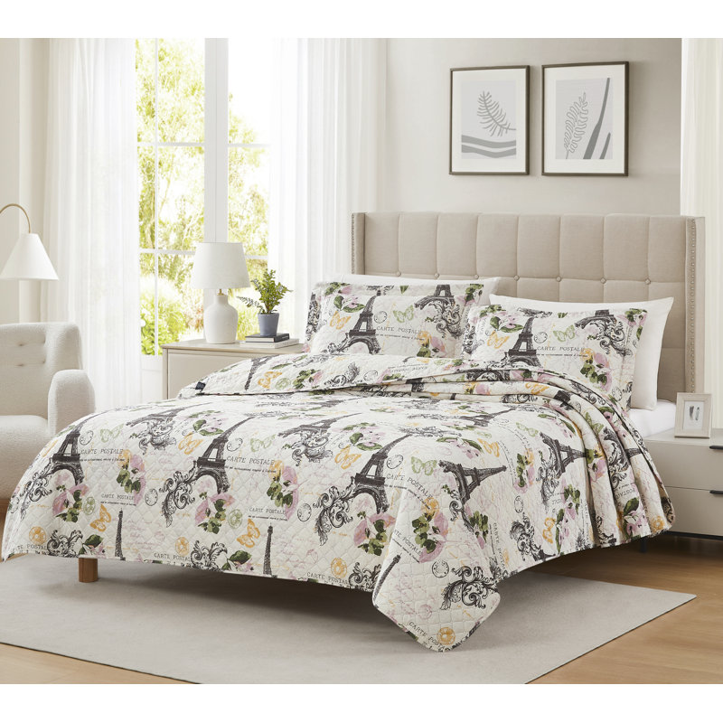 Ensemble de courtepointe réversible en microfibre rose / noir / blanc Hudson