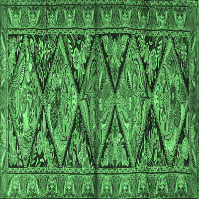 Tapis oriental en laine / polyester tissé à la machine en vert / noir