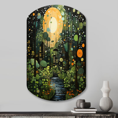 «Green Jungle Urban Jungle I», art mural asymétrique abstrait en métal, impression sur métal cylindrique moderne