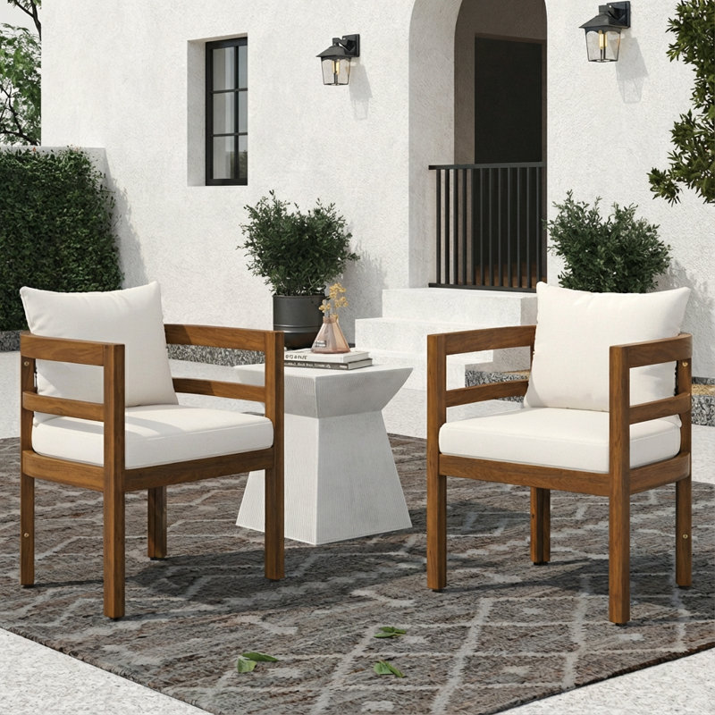 Chaises de salle à manger d'extérieur en bois d'acacia avec coussins amovibles Trancy, Brun