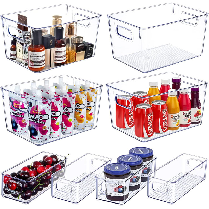 Set of 8 Clear Plastic Storage Bins, 4 Large and 4 Small Stackable Storage Containers
