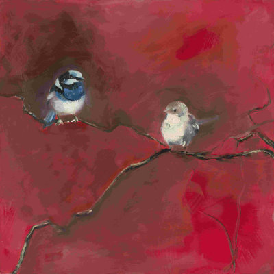 Oiseaux peints sur fond rouge