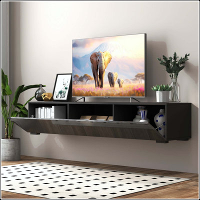 Floating TV Stand with Drop-Down Cabinets