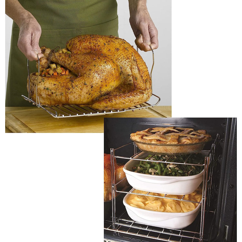 3-Tier Collapsible Oven Rack & Expandable Roasting Rack Lifter