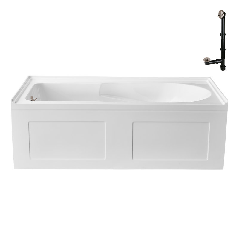 Streamline 60 in. x 32 in. Acrylic Left-Hand Drain Alcove Bathtub in Glossy White With External Drain, Brushed Nickel