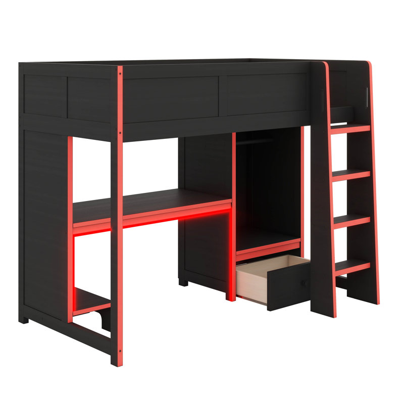 Lit mezzanine simple en bois avec station de travail intégrée