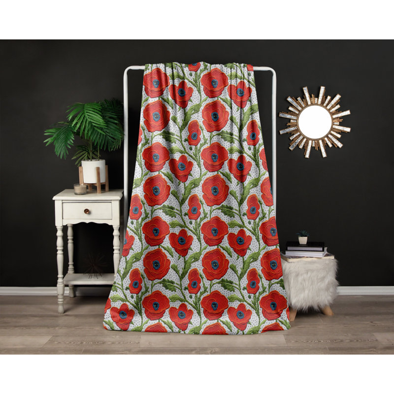 Throw Blanket, 68" W x 80" L, Floral/Abstract, Red/Green
