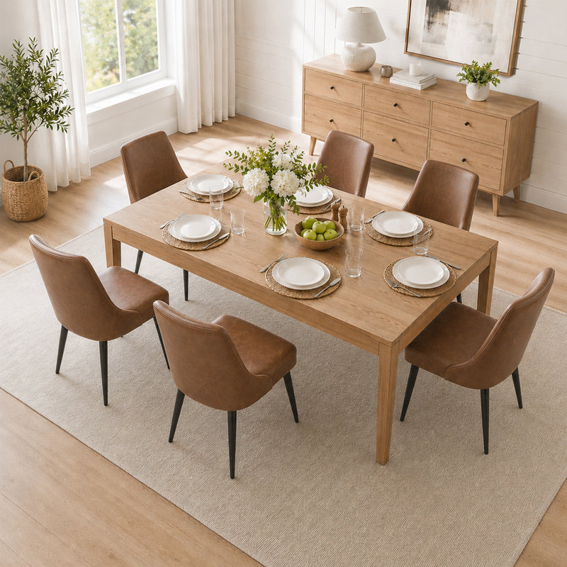Chaises de salle à manger rembourrées modernes avec coussin épais et pieds en bois massif à dossier courbé pour la cuisine ou le café
