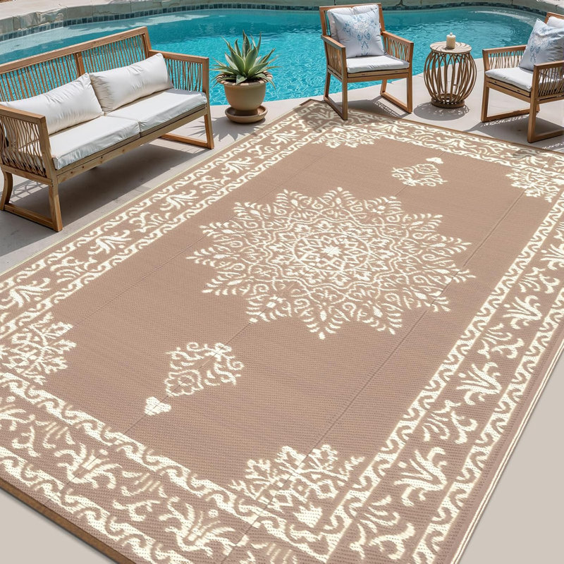 Reversible Outdoor Rug Plastic Straw Patio Rug Large Camping Mat, Gray, Rectangle 8' x 10'