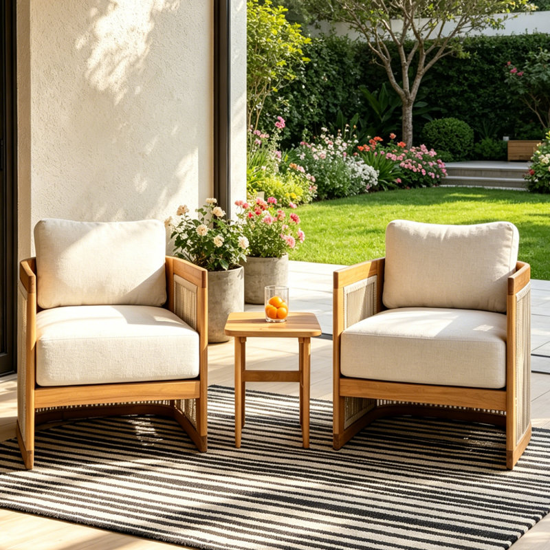 Ensemble de conversation d'extérieur en bois d'acacia avec coussins crème Buie