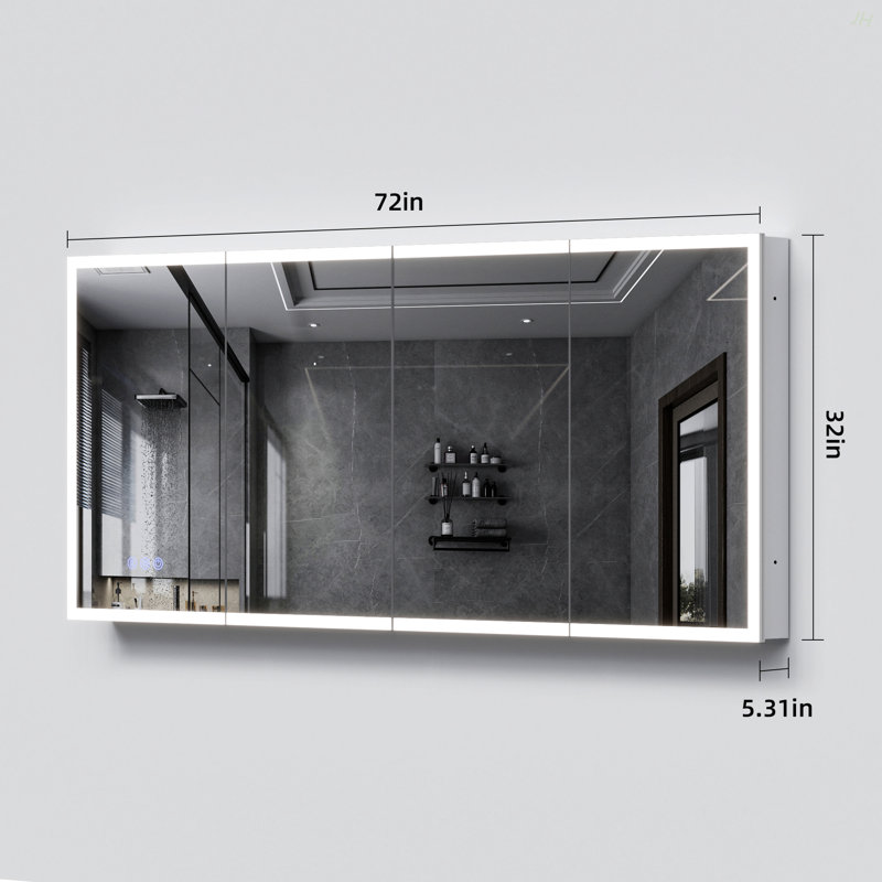 Armoire à pharmacie à DEL avec miroir, armoire de salle de bain avec miroir 72 * 32 pouces avec lumières, encastrée ou murale, 3 couleurs Temperaturesanti-Fog