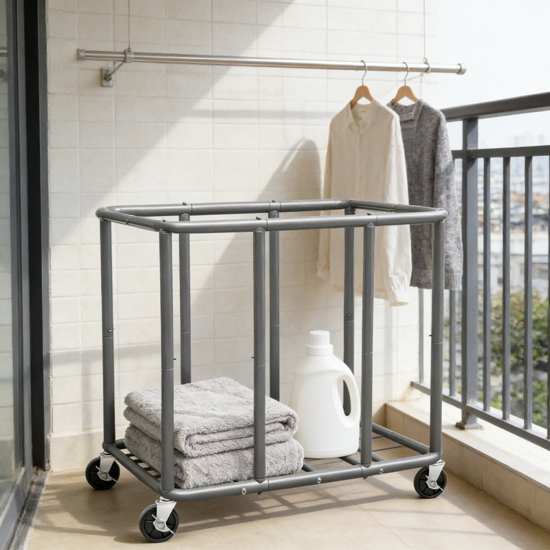 Chariot à linge robuste avec roulettes, capacité de 420 L et charge de 400 lb, sac de doublure imperméable amovible, roulettes verrouillables, cadre en acier robuste pour un usage industriel et domestique
