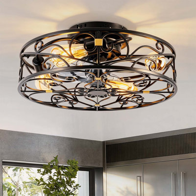 20'' Caged Ceiling Fan with Lights, Remote Control, Reversible Motor, 6 Speeds, and Timing Function for Various Rooms