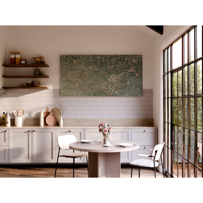 Art mural rétro sur toile vert William Morris, H 28 po x l 56 po x P 1,5 po