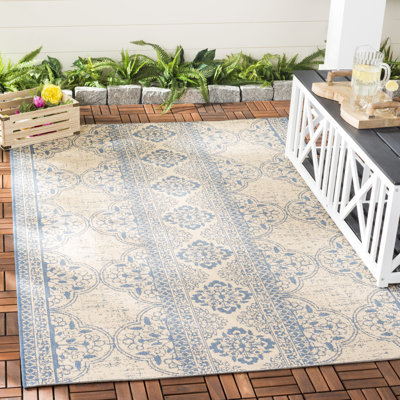 Danya Geometric Blue/Cream Indoor / Outdoor Area Indoor/Outdoor Area Rug